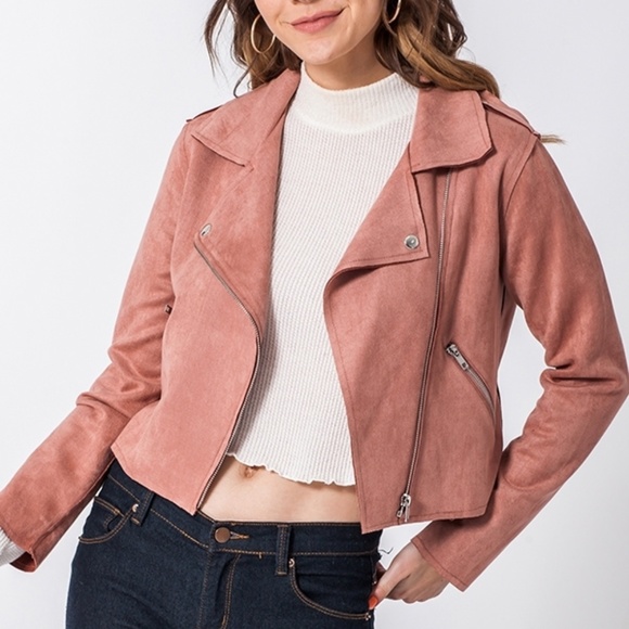 Mauve Moto Jacket Pink Vegan Suede - Picture 3 of 8